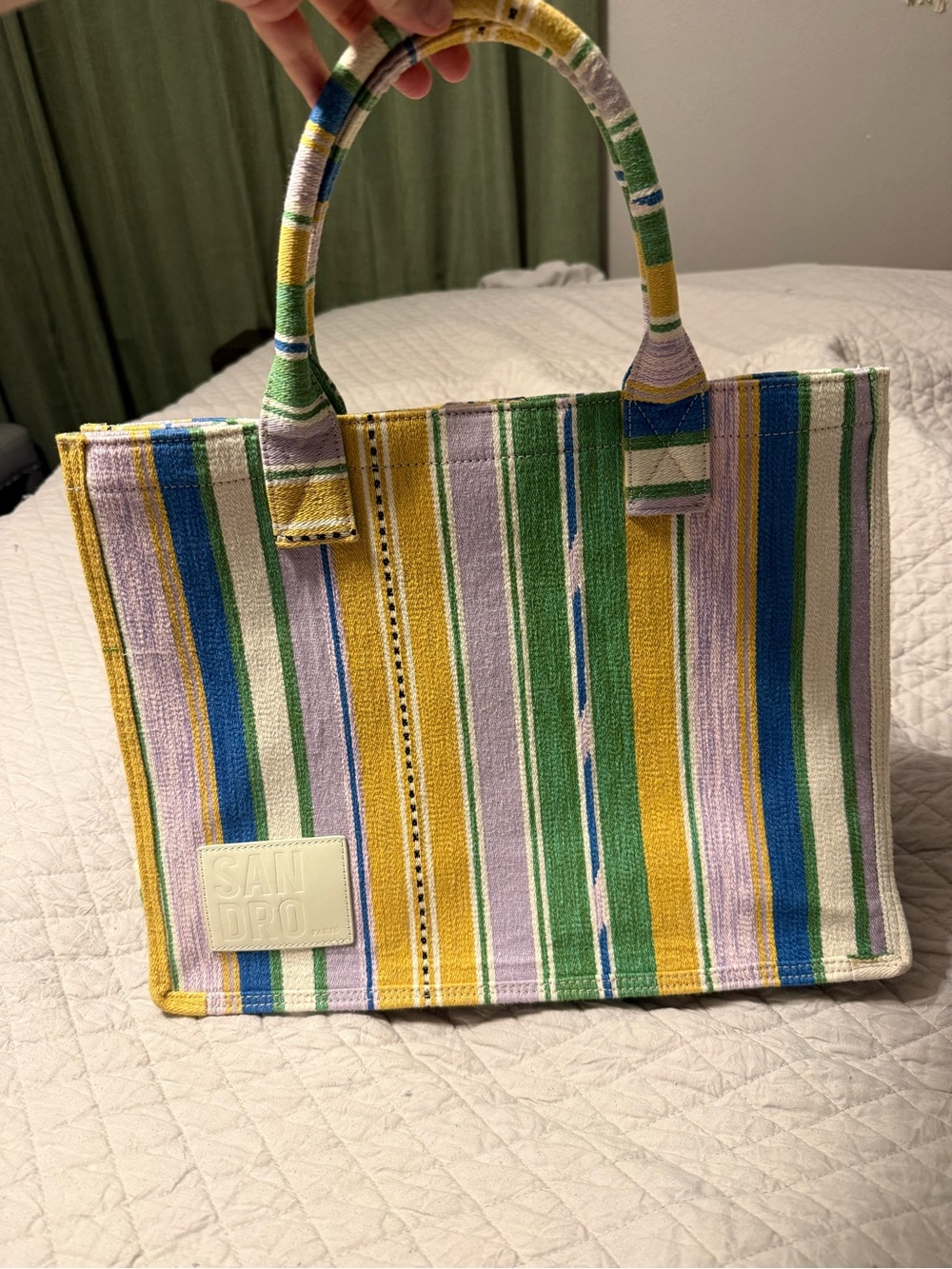 Sandro Striped Tote Bag in Green, Yellow, Blue, Lavender